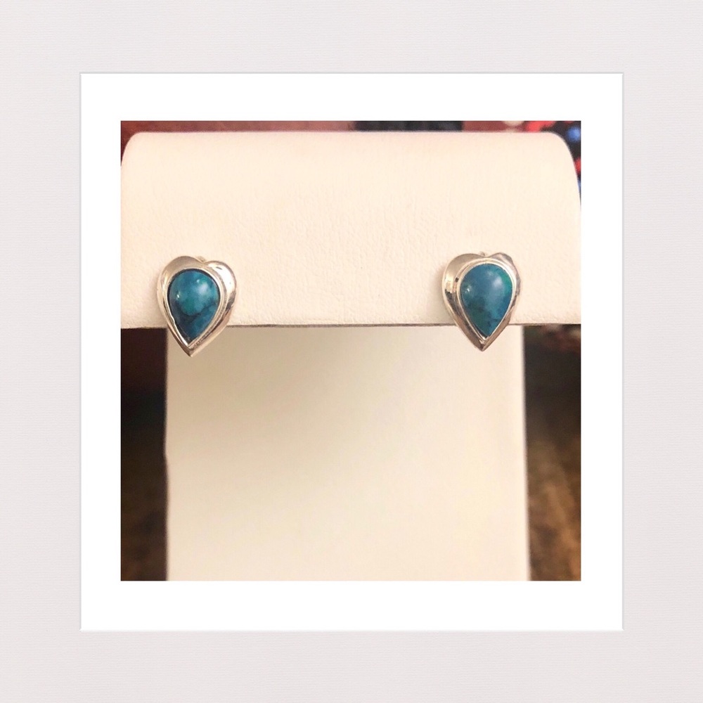 Chrysocolla & Sterling Silver Stud Earrings